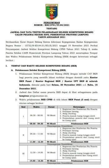 Simak! Jadwal Tes SKB CPNS BKN 2021 di Lingkungan Pemerintah Provinsi Lampung
